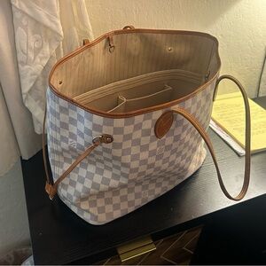 Louis Vuitton Cream Checkered Tote with Tan Trim